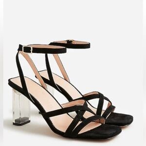 J.Crew NEW Black skinny strap, lucite heel pumps leather lining sz 9